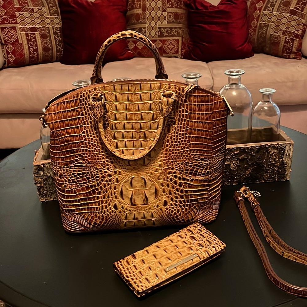 Leather Brahmin Satchel and Matching Wallet